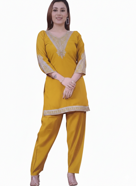 Women Roman Silk Coords Mustard Yellow